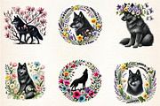 Spring Black Wolf Clipart, a Seasonal Illustration by DreamArtGraphic (Thumbnail 2 of 5)