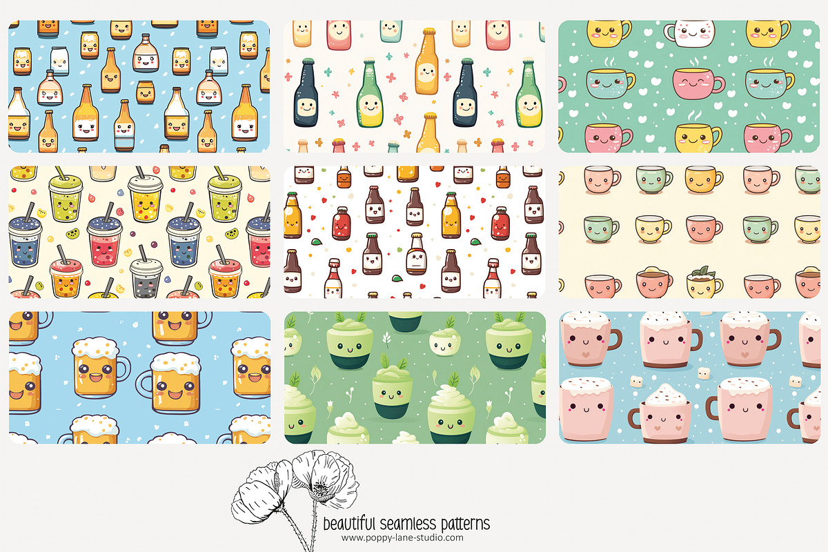 70 kawaii drinks seamless pattern, a Pattern Graphic by Poppy Lane Studio (Photo 4 of 10)