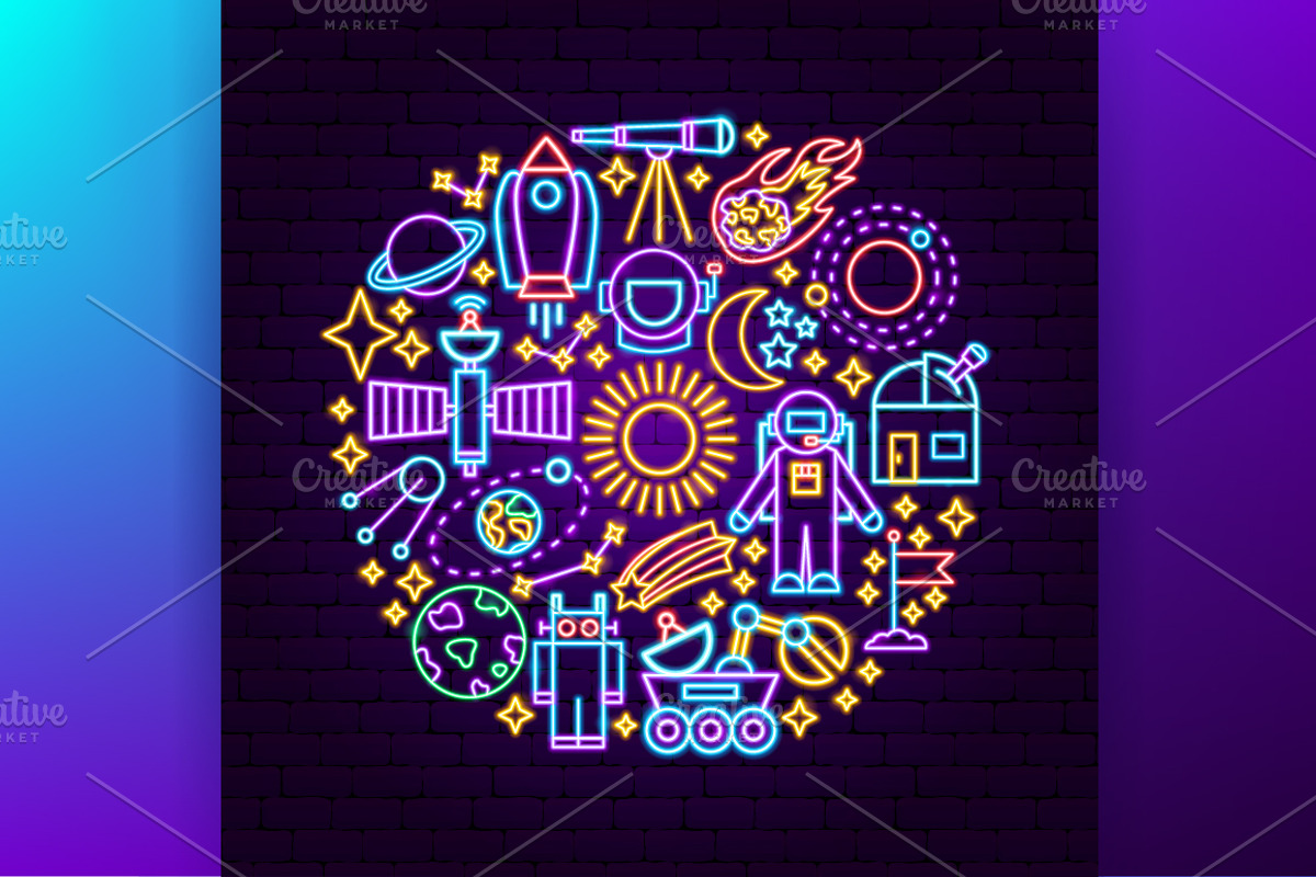 Outer Space Cosmos Neon Vector Icons, an Outline Icon by Anna_leni (Photo 5 of 9)