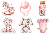 Pink Baby Girl Nursery Clipart, an Illustration by Watercolor design (Thumbnail 3 of 4)