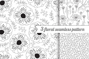 3 lovely flower seamless pattern