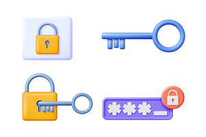 Padlock and key icon set for online, a Technology Illustration by Abscent