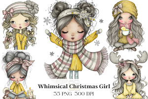 Whimsical Christmas Girl Clipart, an Illustration by CraftArtStudio
