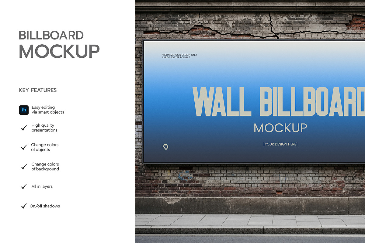 Street Billboard Mockup on Wall, an Advertising Mockup by graphypix (Photo 2 of 4)