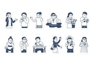 Doodle people with smartphones. Male, a Person Illustration by LadadikArt