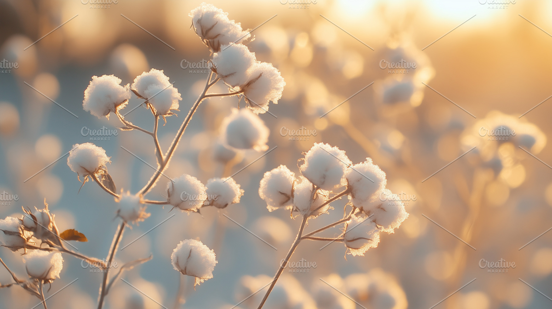 Soft, white cotton bolls on branches, a Nature Photo by MistyDay