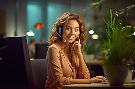 Friendly Call center worker, business woman. Generative AI, a Person Photo by designvectx