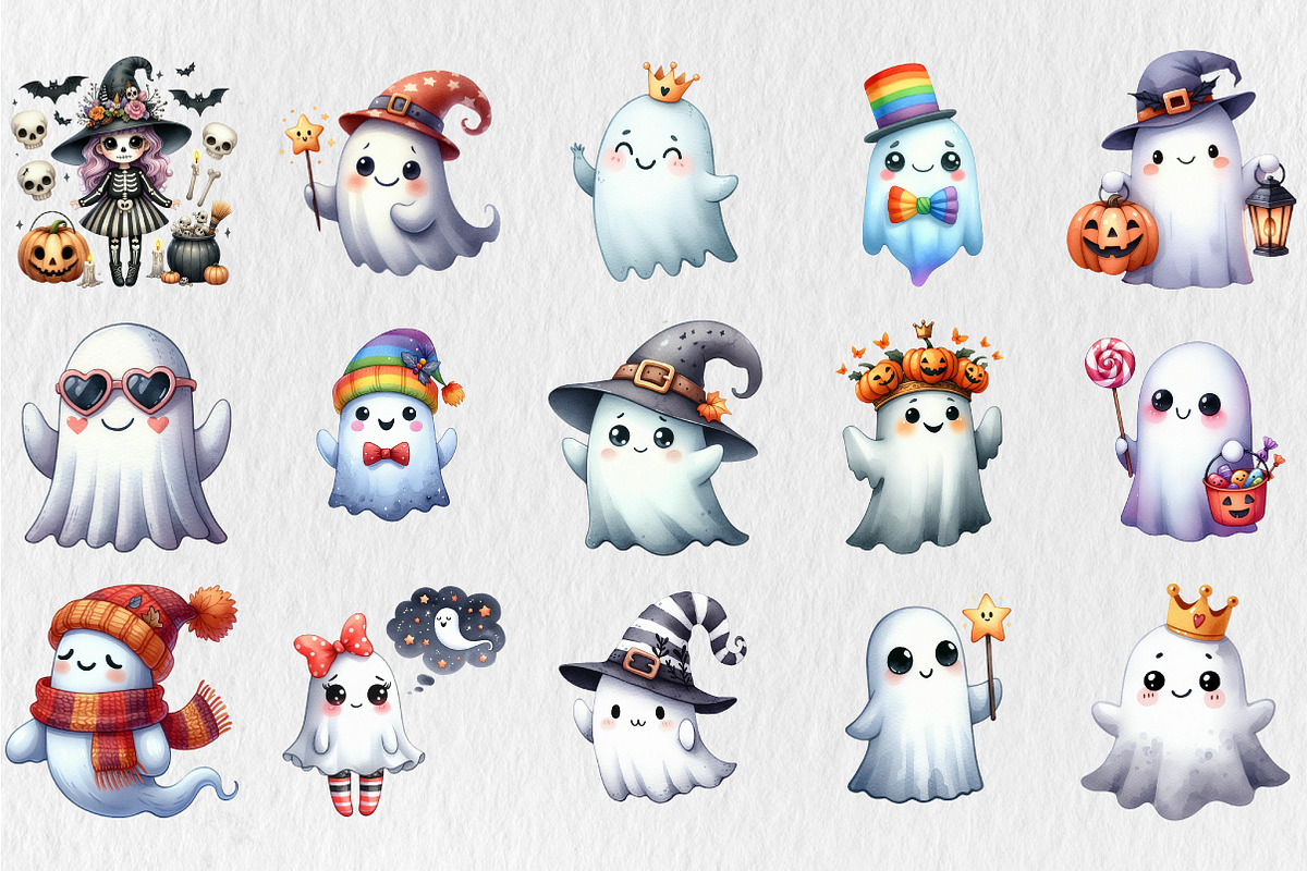 Watercolor Quirky Ghost Clipart, a Seasonal Illustration by Rose Art (Photo 4 of 4)