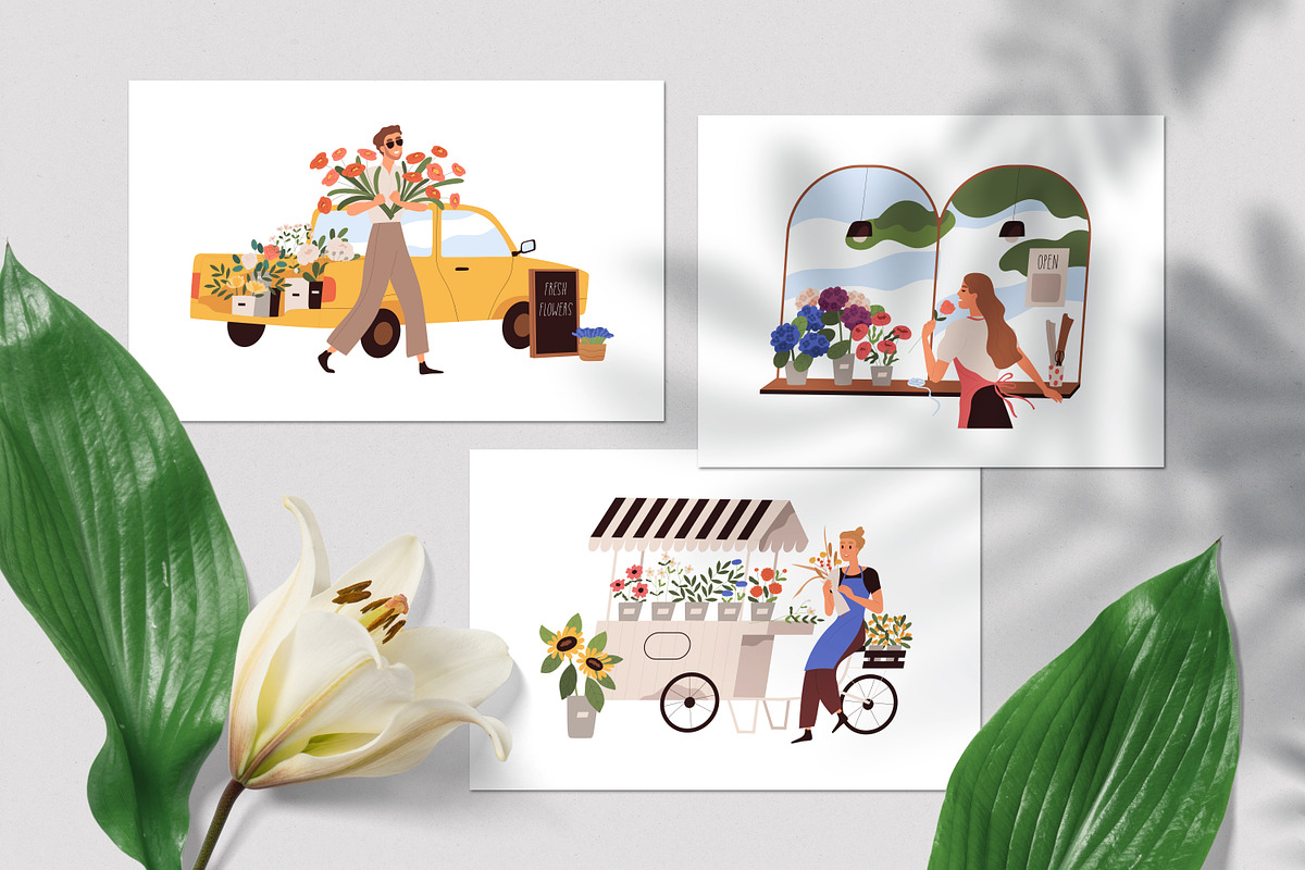 Florists working at flower shop set, a Person Illustration by Good Studio (Photo 8 of 9)