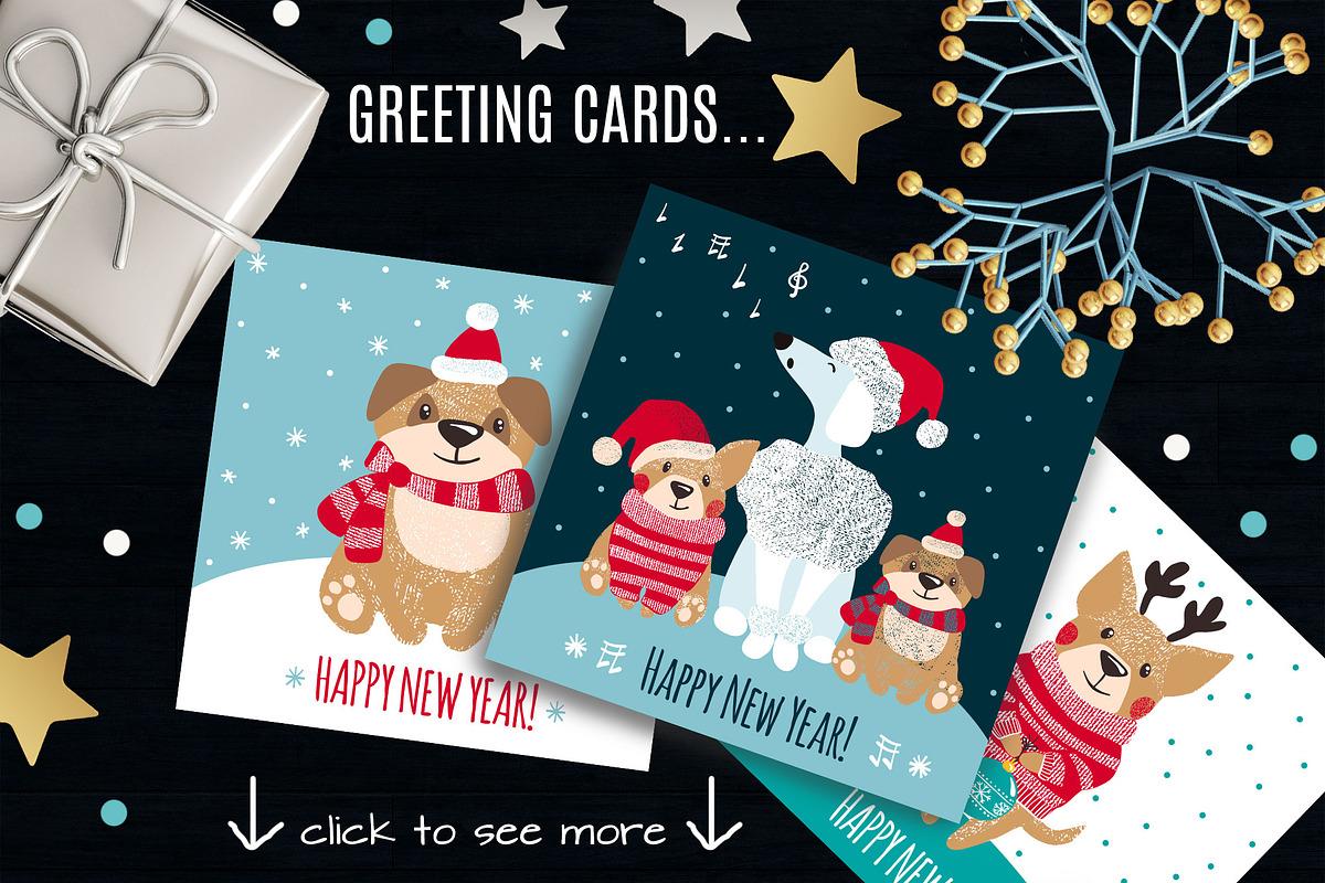 Cute Dogs for Christmas and New Year, a Decorative Illustration by MalniArt (Photo 2 of 7)