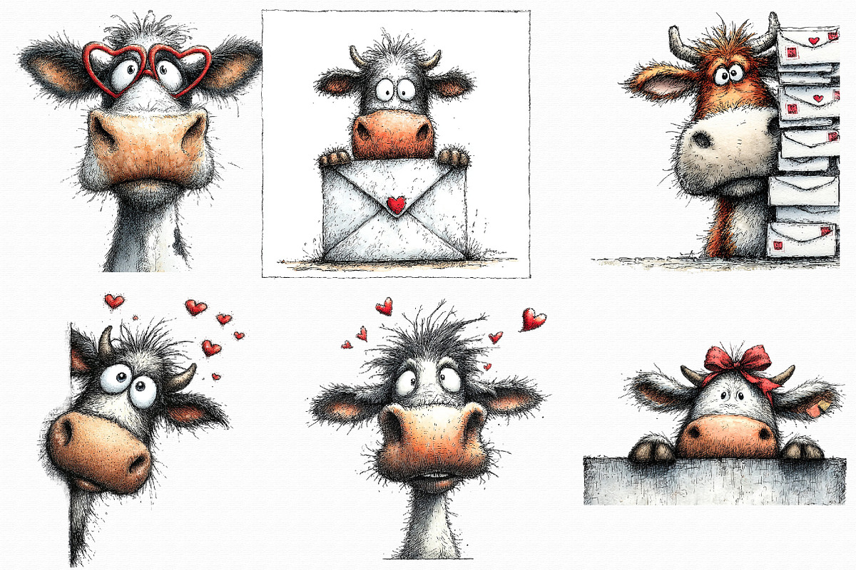 Funny Peeking Valentine Cow Clipart, an Illustration by Libby Wishes (Photo 2 of 8)