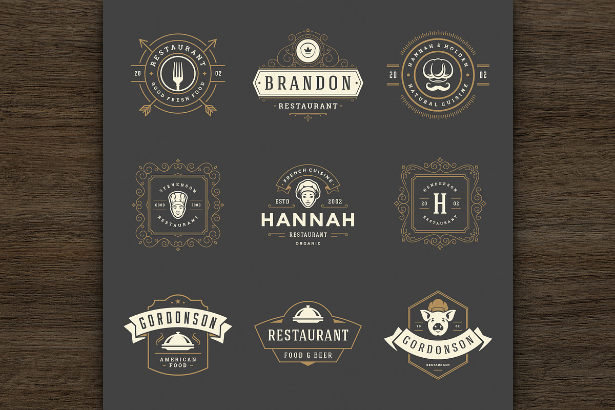 36 Restaurant Logos and Badges, a Branding & Logo Template by Vasya Kobelev (Photo 4 of 15)