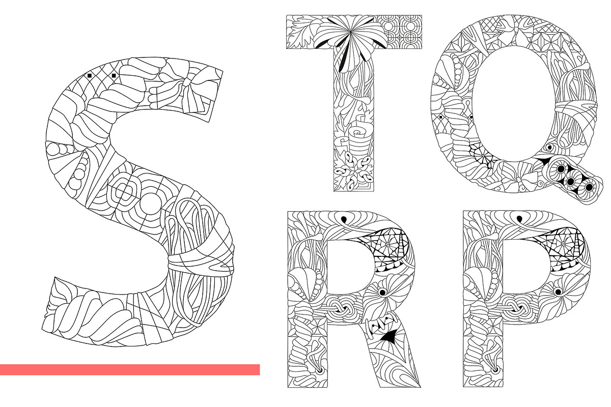 Zentangle alphabet for coloring, a Decorative Illustration by ...