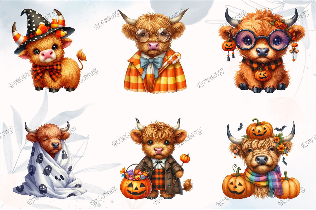 Cute Halloween highland cow Clipart, a Graphic by designcity5 (Photo 3 of 5)