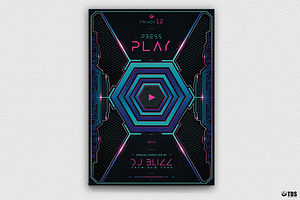 Press Play Flyer Template, a Flyer Template by ThatsDesignArt