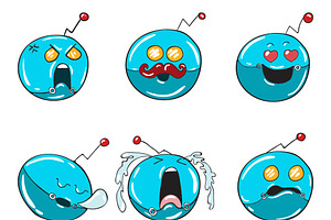 Cute Blue Robotic Smiley Set