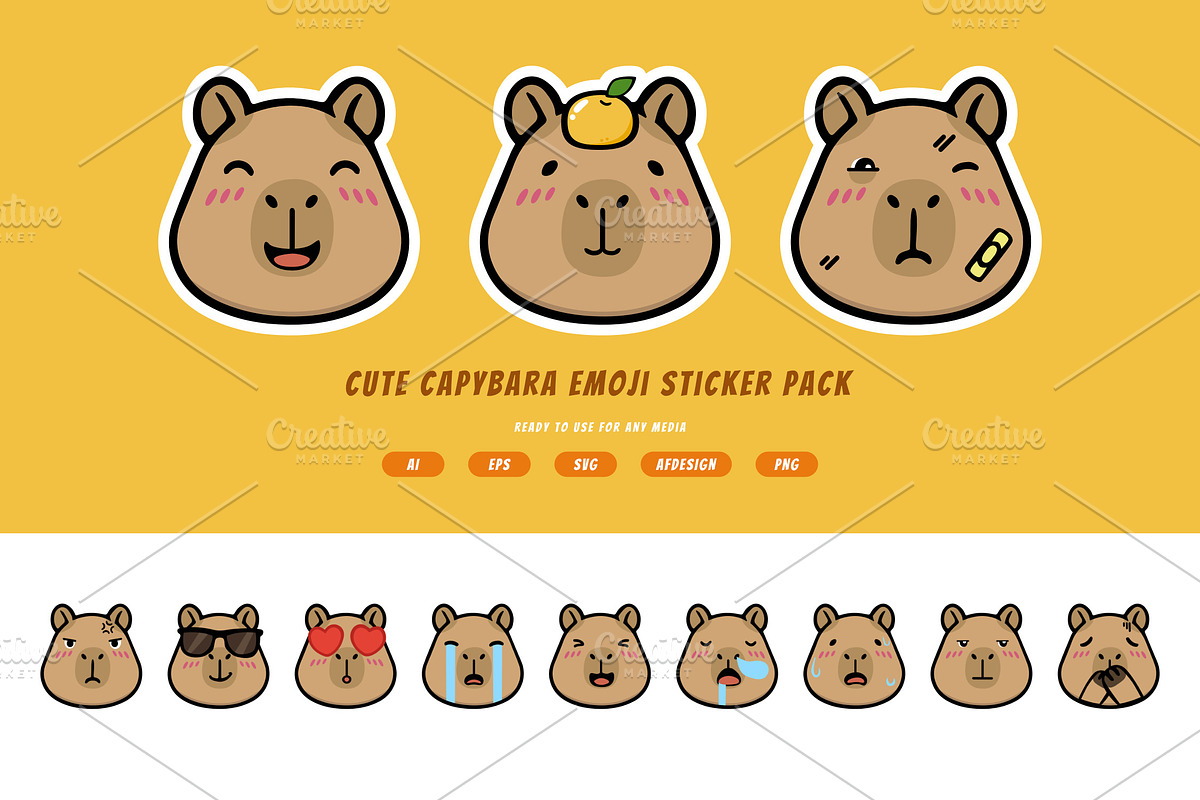 Cute Capybara Emoji Sticker Pack, an Animal Illustration by itefan Studio