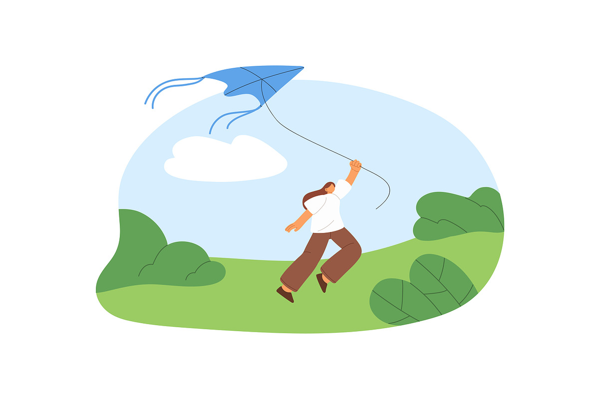 Happy people flying kites in nature, a Person Illustration by PaperTrident (Photo 4 of 7)