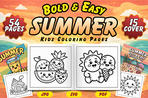 Bold & Easy Summer Coloring Book, a Seasonal Illustration by Neon Studio