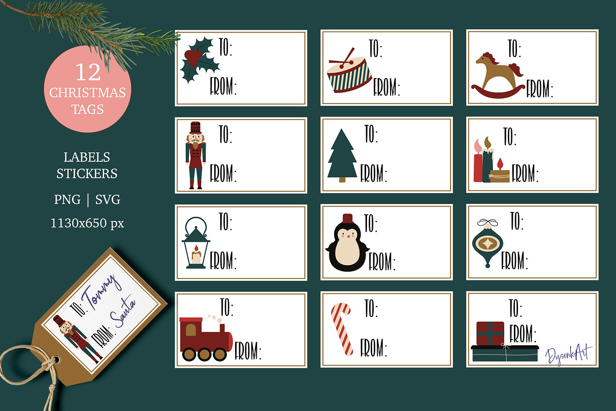 Printable Christmas Gift Tag Sticker, an Invitation Template by DysenkaArt