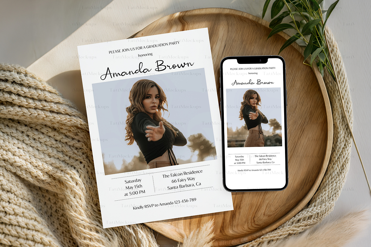 Wedding Invite Card & iPhone Mockup, an Advertising Mockup by TatiMockup (Photo 3 of 3)