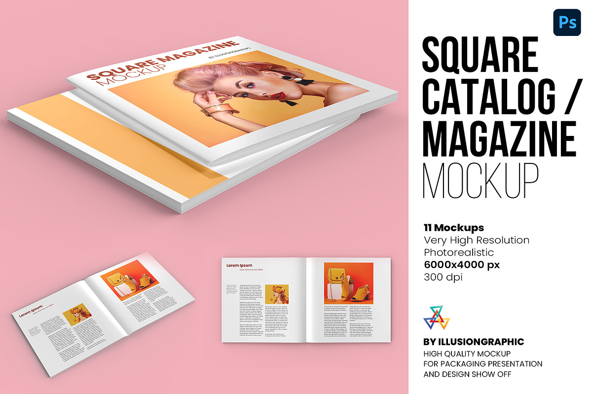 Square Catalog / Magazine Mockup, a Books & Magazine Mockup by Illusiongraphic (Photo 1 of 22)