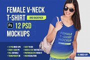Female V-Neck T-Shirt Mockup, a Shirt Mockup by Hi, Mock-Up! (Thumbnail 1 of 10)