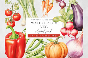 Watercolor Vegetables Clipart, Fresh, a Decorative Illustration by illuztrate