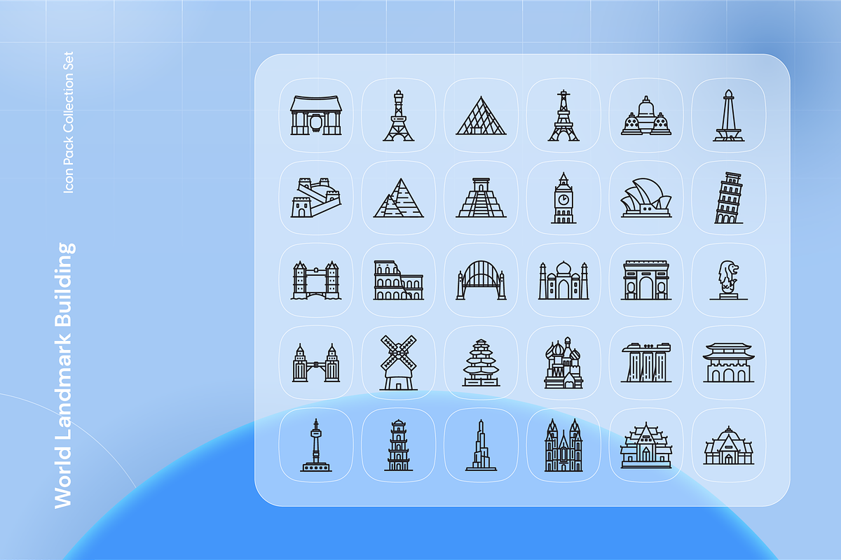 World Landmark Building Icon Set, an Outline Icon by Nathaya Studio (Photo 2 of 2)