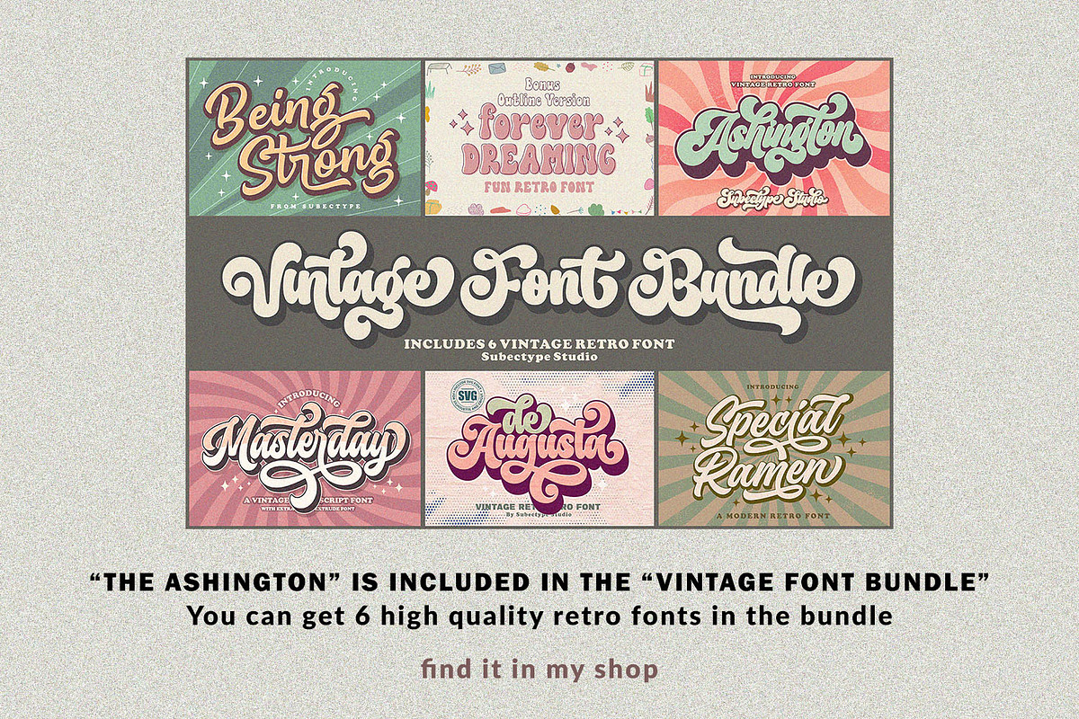 Retro Ashington - Vintage Font, a Script Font by Subectype Studio (Photo 6 of 11)