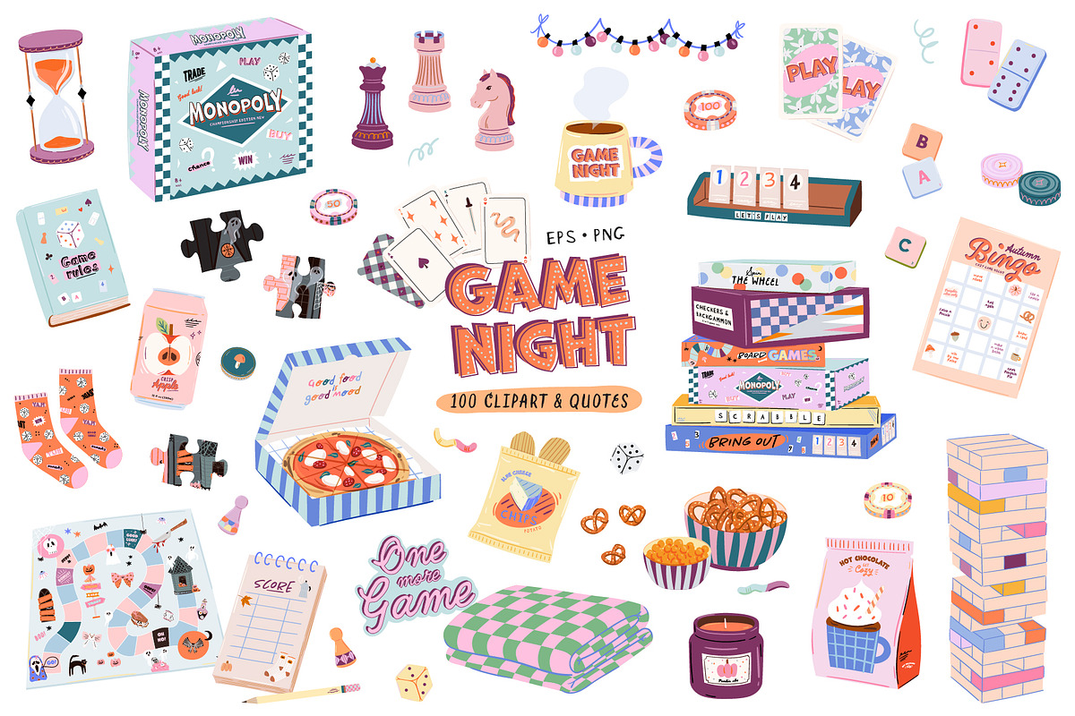 Cozy Game Night Party Clipart Bundle, an Object Graphic by Ruslana Lubenets (Photo 1 of 17)