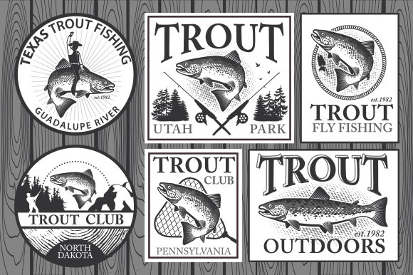Vintage trout fishing emblems, an Animal Illustration by Moloko88