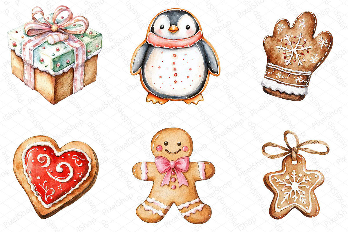 Watercolor Cute Christmas Gingerbrea, an Illustration by DreamPrint404 (Photo 4 of 7)