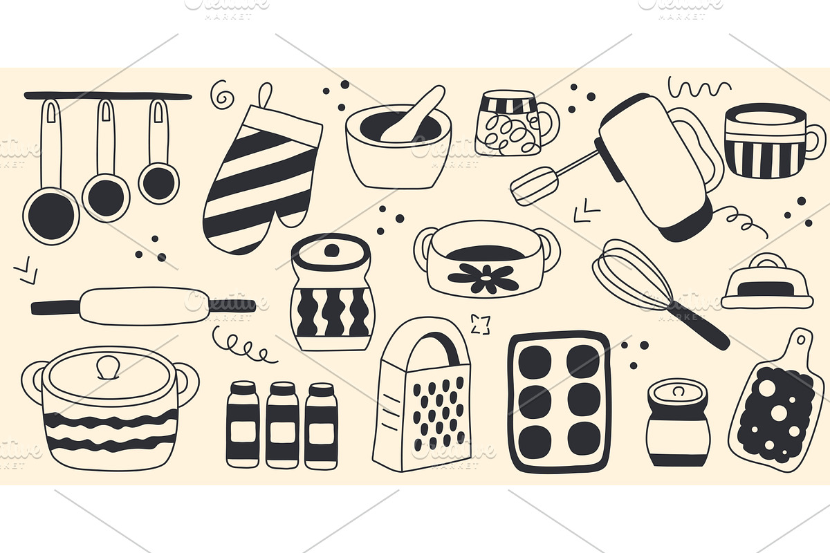 Hand drawn set of kitchen utensils, an Object Illustration by Tati_Kli