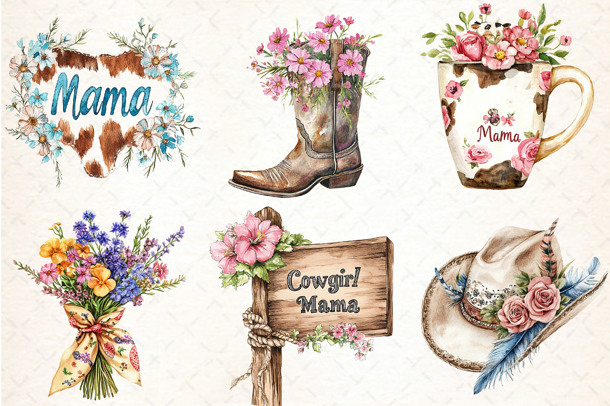 Western Mothers Day Cowgirl Clipart, an Illustration by DreamCafeArt (Photo 3 of 7)