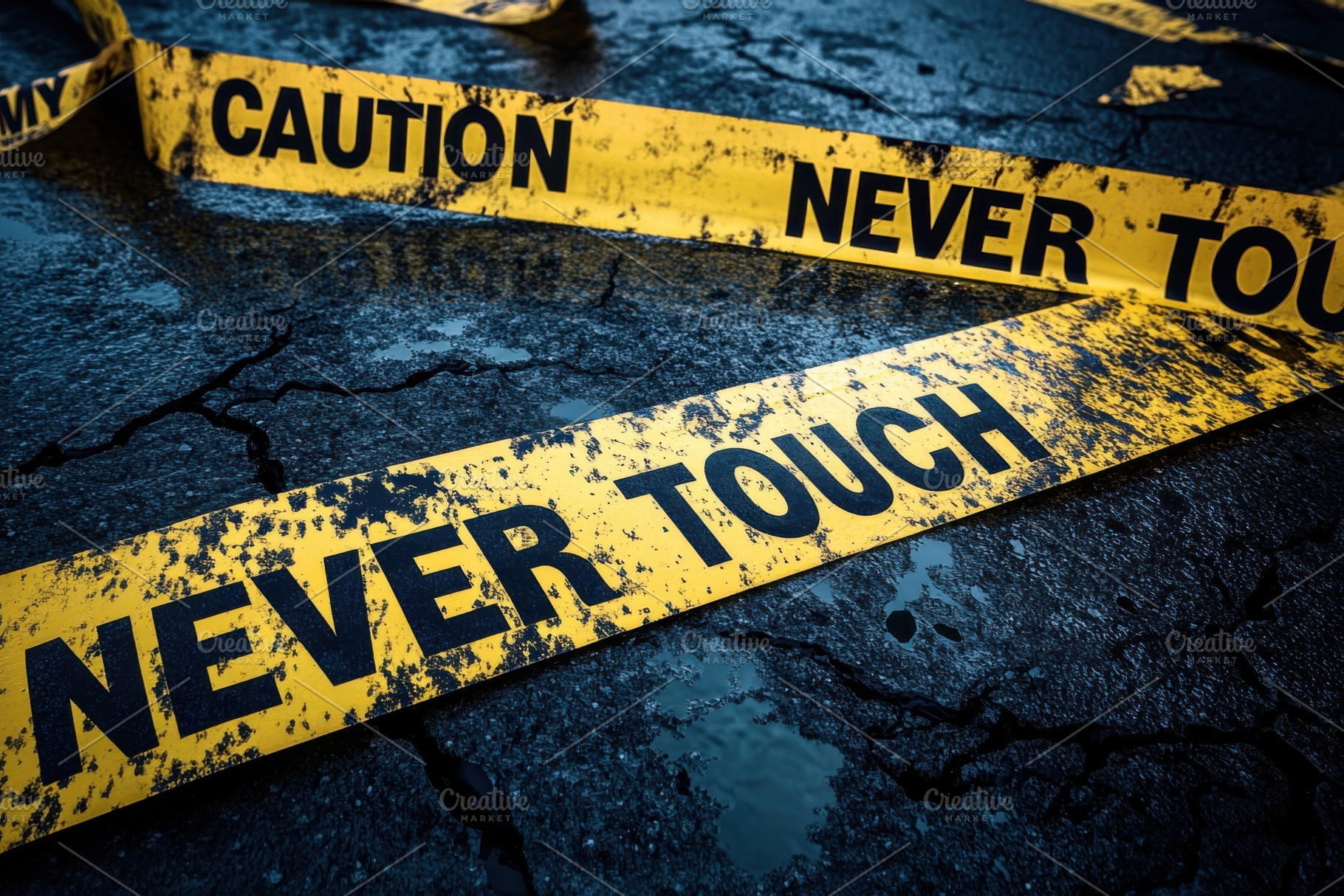 Caution Tape Never Touch Ground Wet, a Photo by Pixeness Studio