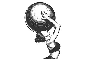 Woman Exercising with Ball Balance, a Sport Illustration by AlexArt