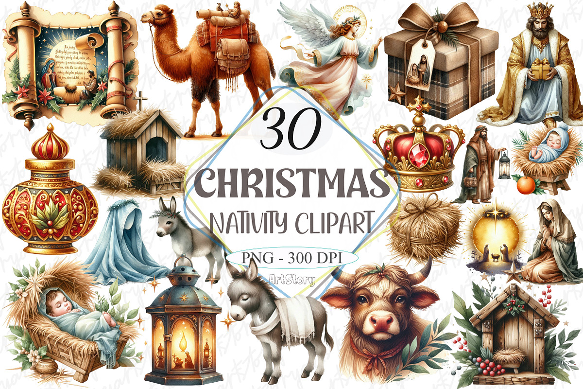 Cute Christmas Nativity Clipart Bund, a Graphic by designcity5 (Photo 1 of 5)