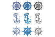 Steering wheel , Anchor, Wind rose, an Object Graphic by Bakhtiozin art graphic (Thumbnail 1 of 4)
