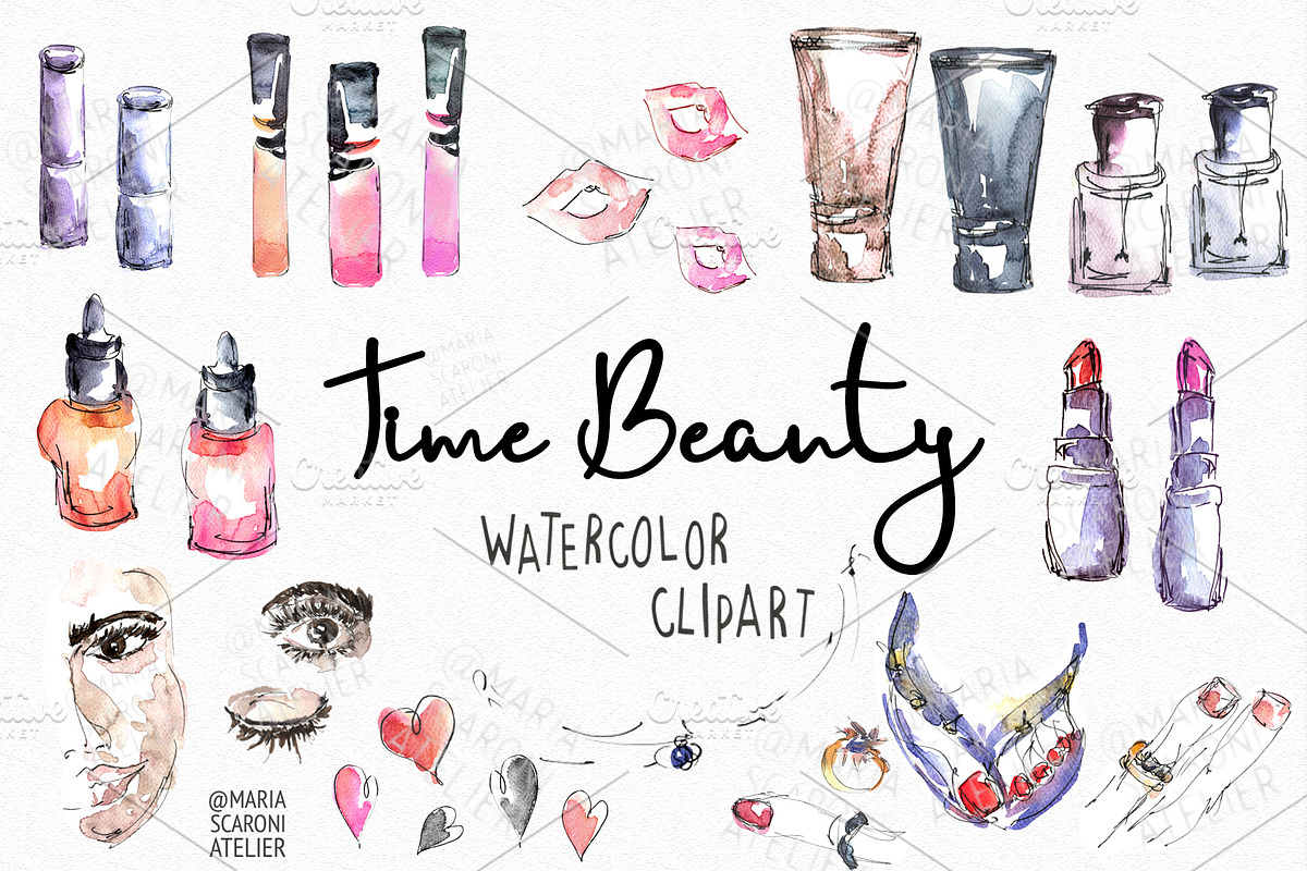 Makeup Watercolor Clipart, an Illustration by MariaScaroniAtelier (Photo 4 of 5)