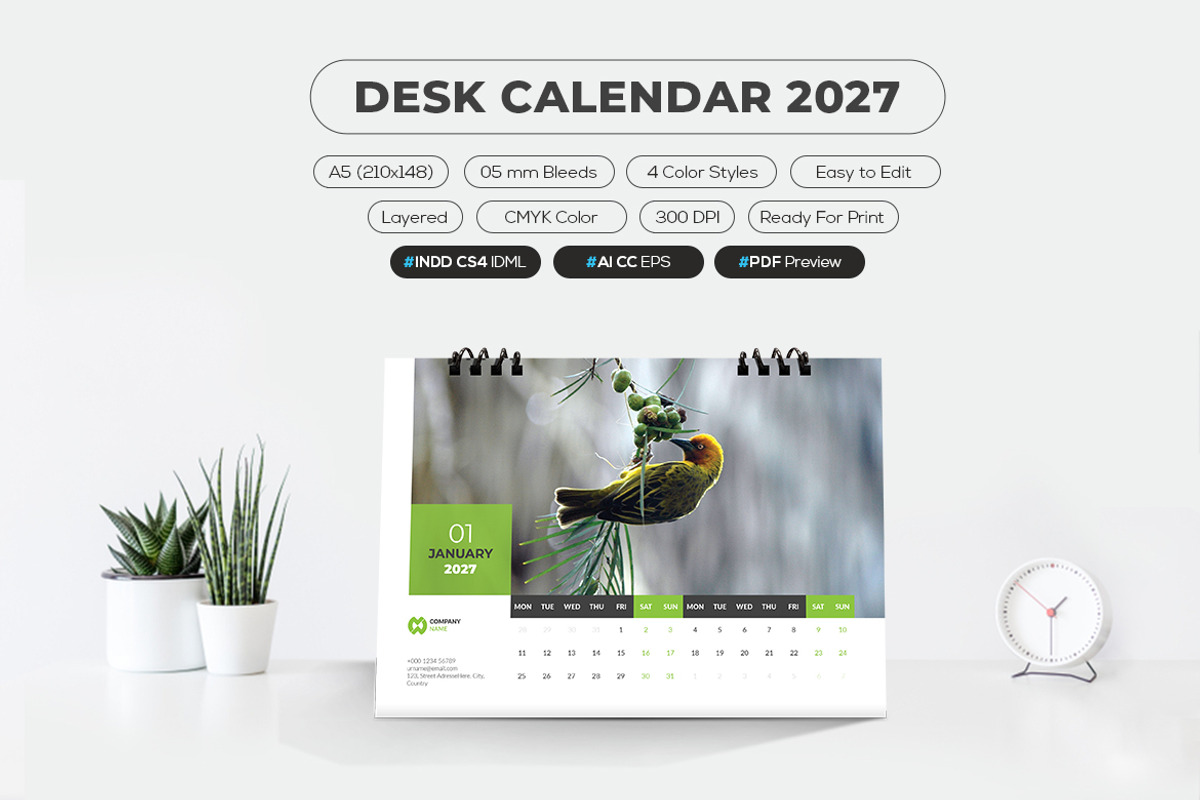 2027 Desk Calendar Printable A5, a Stationery Template by MstArtwork (Photo 1 of 5)