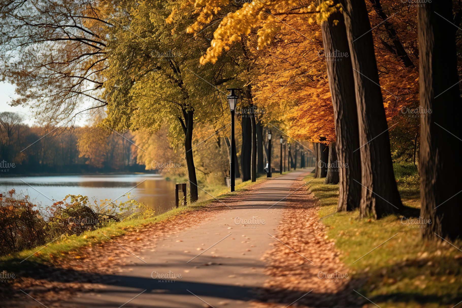 Bike path in the autumn park, a Nature Photo by AlyaAnd