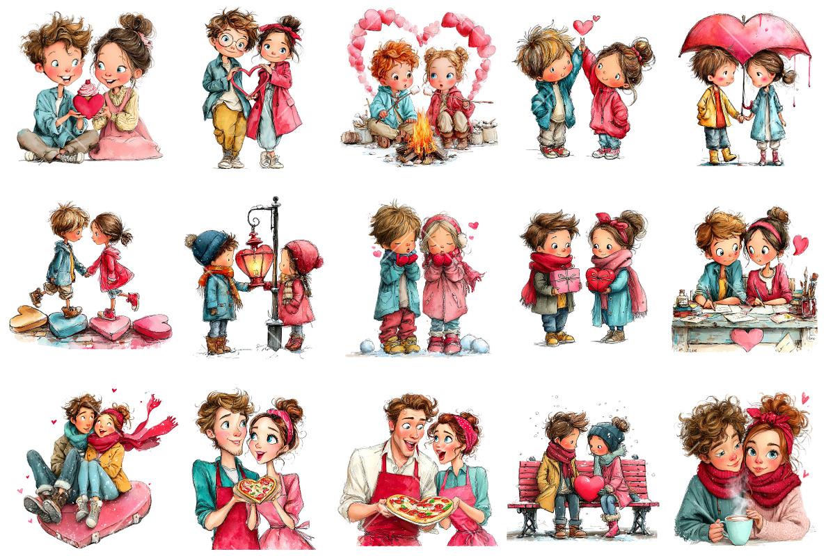 Whimsical Valentine Couple Clipart, an Illustration by OK Design (Photo 3 of 6)