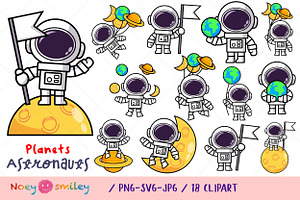 Cute Astronaut Planet Cartoon