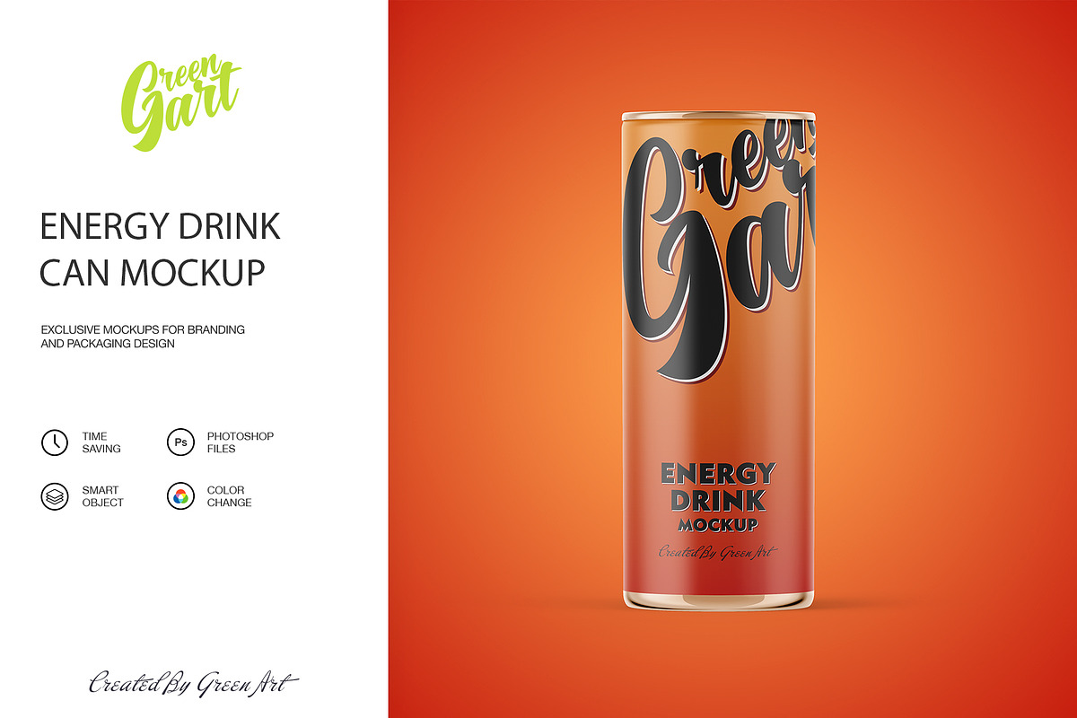 3 Energy Drink Can Mockup PSD, a Product Mockup by Green Art (Photo 3 of 7)
