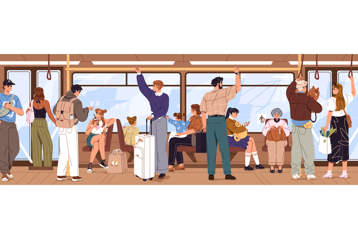 Diverse people inside city bus, a Transportation Illustration by PaperTrident (Photo 1 of 3)