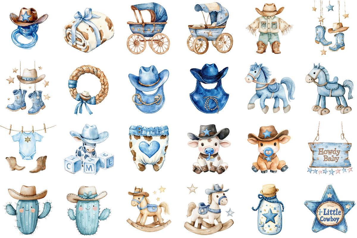 Cowboy Blue Baby Shower Clipart, an Illustration by Sublimation Artist (Photo 2 of 6)