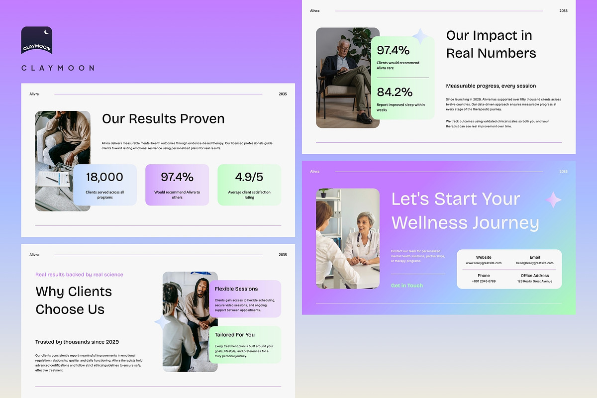 Mental Health Therapy Pitch Deck, a Presentation Template by Claymoon Lab (Photo 7 of 7)
