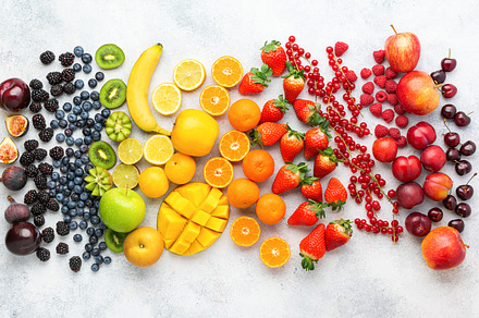 Rainbow fruits background featuring rainbow, fruit, and food
