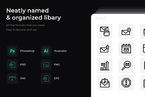 50 Email icons, an Outline Icon by Wencory